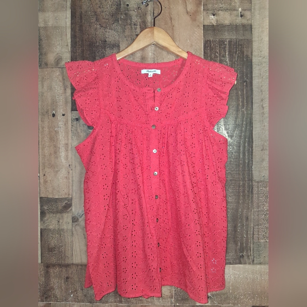 Madewell Eyelet Button-Front Flutter Sleeve Blouse